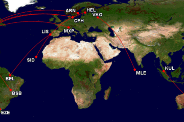 a map of the world with red lines