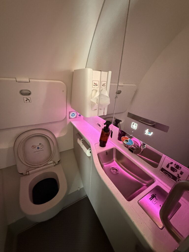 The Iberia lav is lit with purple LEDs