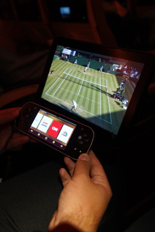 a person holding a device with a video game on it