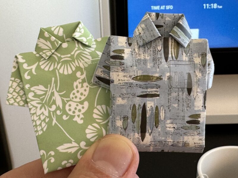 a person holding a paper shirt