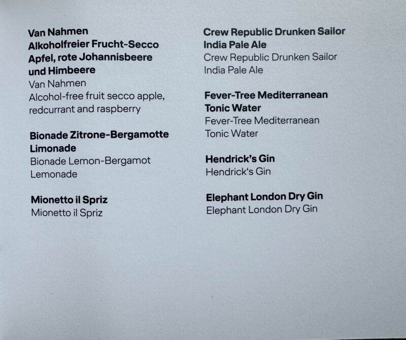 a menu with black text