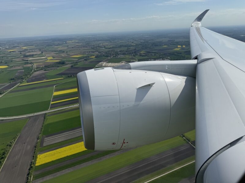 an airplane wing with a large engine