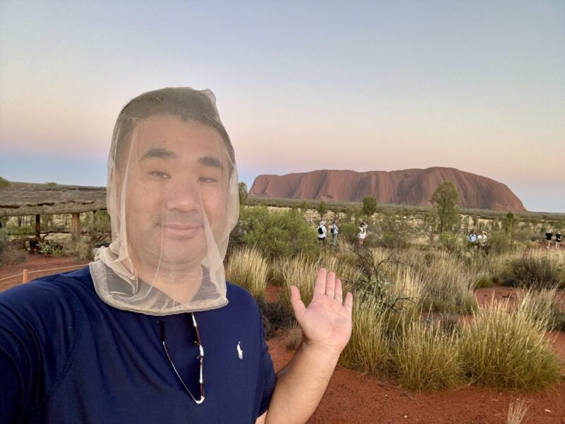 a man wearing a net on his head